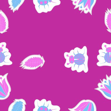 Soyut basit çiçekler ve böceklerin kusursuz deseni