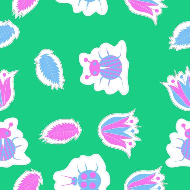 Soyut basit çiçekler ve böceklerin kusursuz deseni