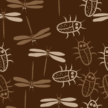 soyut basit böcekler ve yusufçuk desen 