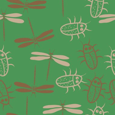 soyut basit böcekler ve yusufçuk desen 