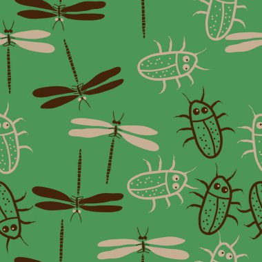 soyut basit böcekler ve yusufçuk desen 