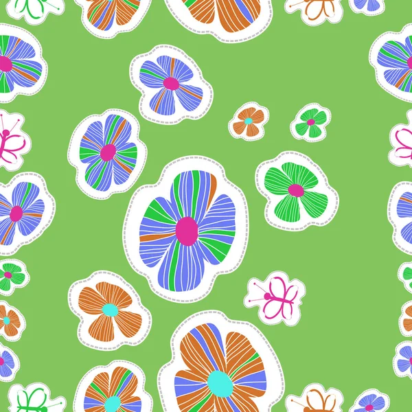Seamless Pattern Abstract Colorful Flowers Butterflies — Stock Vector