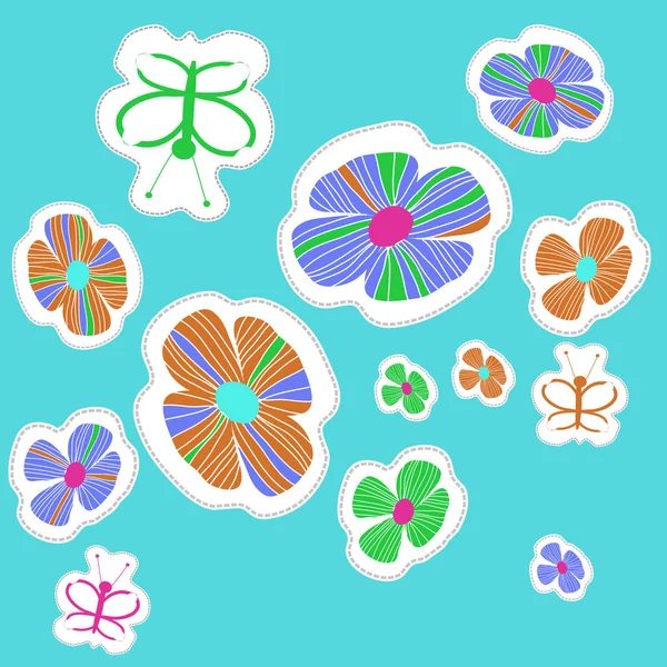 Patrón Sin Costuras Flores Coloridas Abstractas Mariposas — Vector de stock