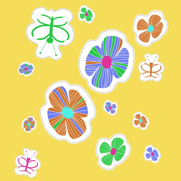 Patrón Sin Costuras Flores Coloridas Abstractas Mariposas — Archivo Imágenes Vectoriales
