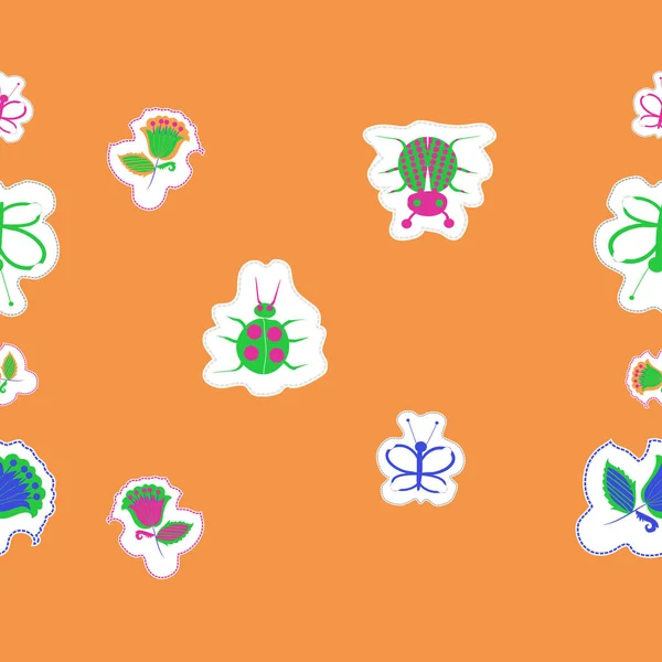 Patrón Sin Costuras Flores Coloridas Abstractas Insectos — Vector de stock