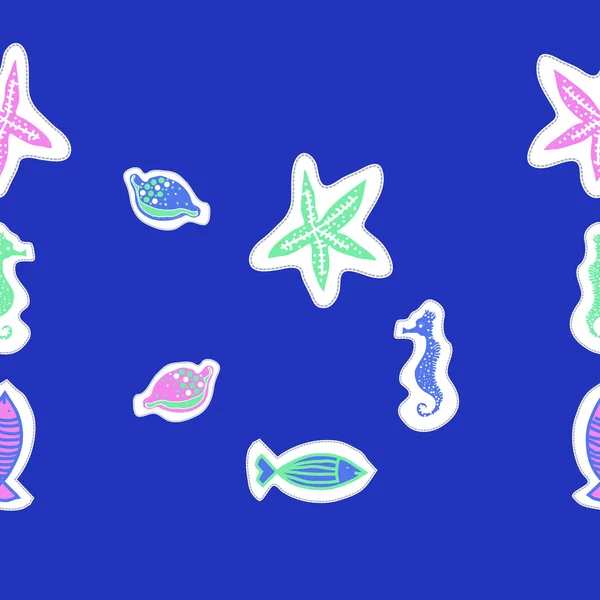 矢量插图海马 贝壳和海星 — 图库矢量图片