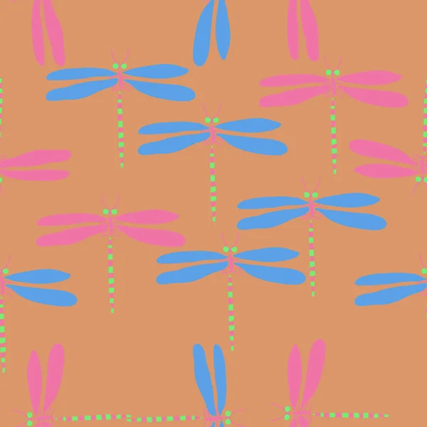 Modèle Sans Couture Libellules Couleur Abstraite — Image vectorielle