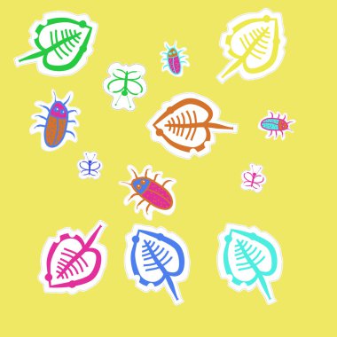 komik böcekler ve yaprakları ile renkli desen