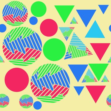 Çizgili dikdörtgenler, daireler, üçgenler soyut desen