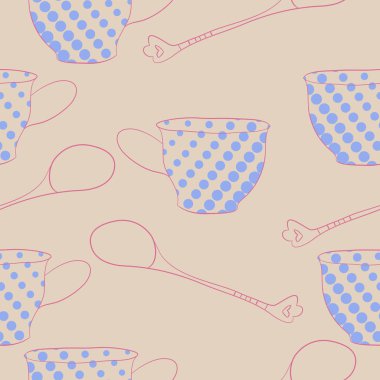 Soyut renkli bardak ve kaşıklar Dikişsiz desen