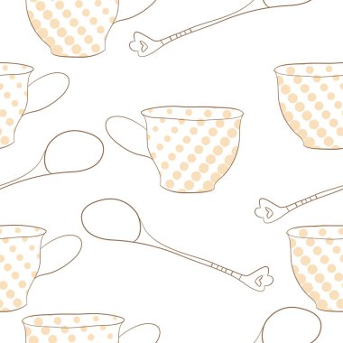 Soyut renkli bardak ve kaşıklar Dikişsiz desen