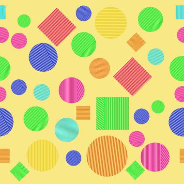 Çizgili dikdörtgenler, daireler, üçgenler soyut desen