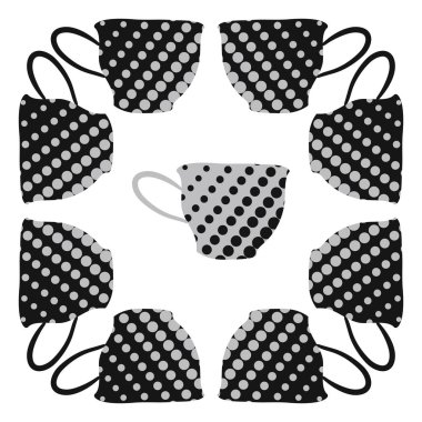 çay bardakları ile siyah ve beyaz desen