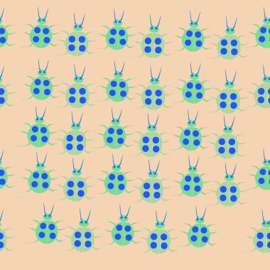 Uğur böcekleri ile kusursuz desen, vektör illüstrasyonu