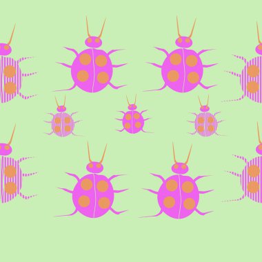 Uğur böcekleri ile kusursuz desen, vektör illüstrasyonu