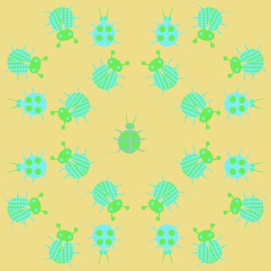 Uğur böcekleri ile kusursuz desen, vektör illüstrasyonu
