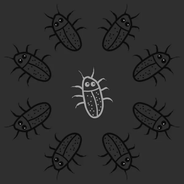 Motif Noir Blanc Avec Des Scarabées Drôles — Image vectorielle