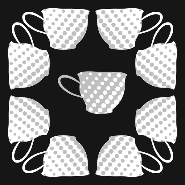 Motif Noir Blanc Avec Des Tasses Thé — Image vectorielle