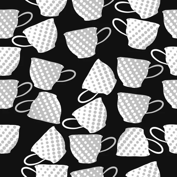 Padrão Preto Branco Com Xícaras Chá —  Vetores de Stock
