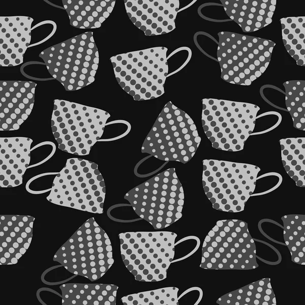 Черно Белый Узор Чашками Чая — стоковый вектор