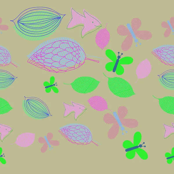 Bezešvé Vzory Abstraktních Jednoduchých Listů Motýlů — Stockový vektor