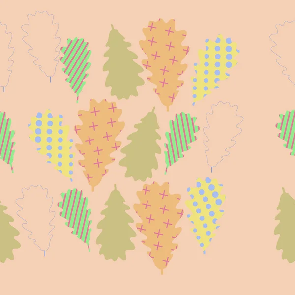 Бесшовный Рисунок Абстрактных Красочных Простых Листьев — стоковый вектор