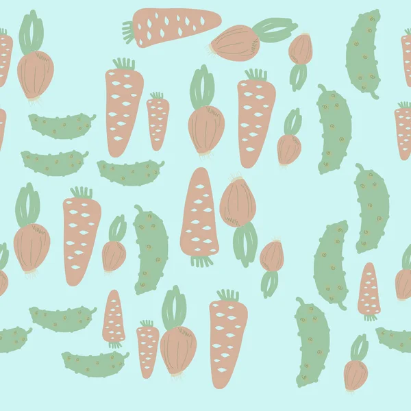 抽象五颜六色的胡萝卜 洋葱和黄瓜的无缝图案 — 图库矢量图片