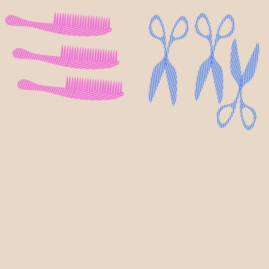 Soyut renkli makas ve saç fırçalarının Dikişsiz deseni