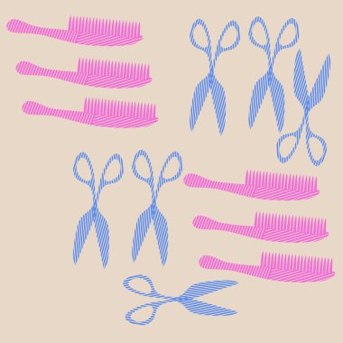 Soyut renkli makas ve saç fırçalarının Dikişsiz deseni