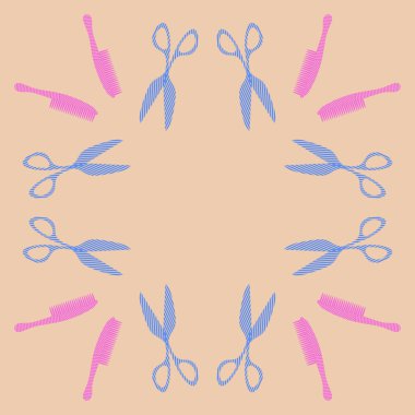 Soyut renkli makas ve saç fırçalarının Dikişsiz deseni