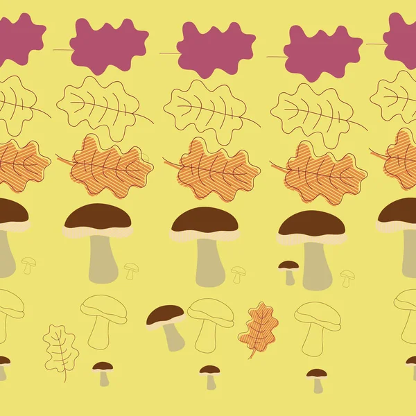 抽象的な色とりどりの葉とキノコの継ぎ目のないパターン — ストックベクタ