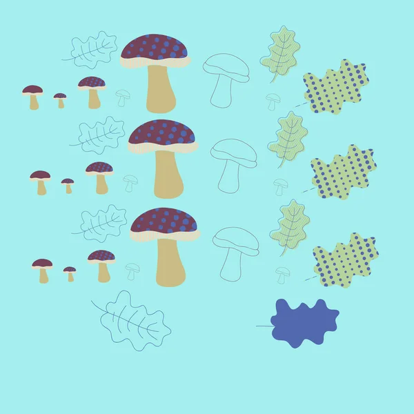 Nahtloses Muster Aus Abstrakten Bunten Blättern Und Pilzen — Stockvektor
