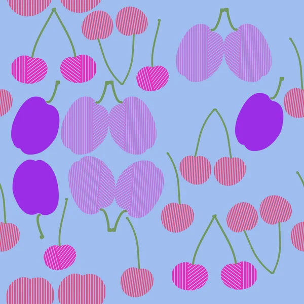 抽象多彩的李子和樱桃的无缝图案 — 图库矢量图片