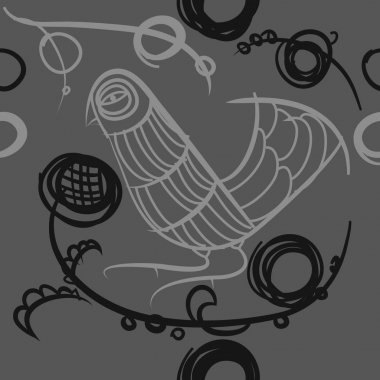 çizgi sanat kuş, vektör illüstrasyon ile dikişsiz desen