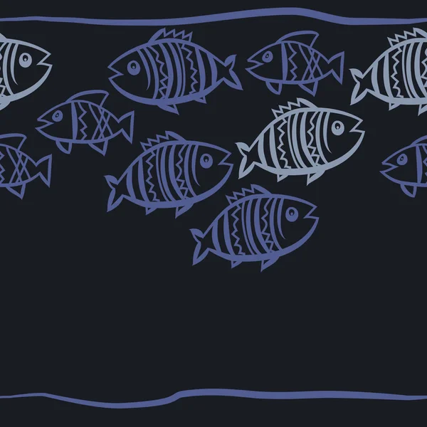 Skład Poziomy Wzór Ryb Doodle — Wektor stockowy