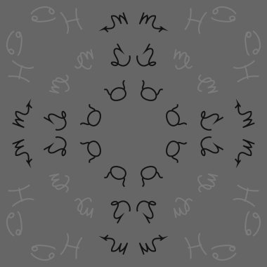 Zodiac Signs ile Dikişsiz desen. El çekilmiş. Vektör Illustration