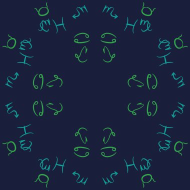 Zodiac Signs Dikişsiz desen. Vektör Illustration