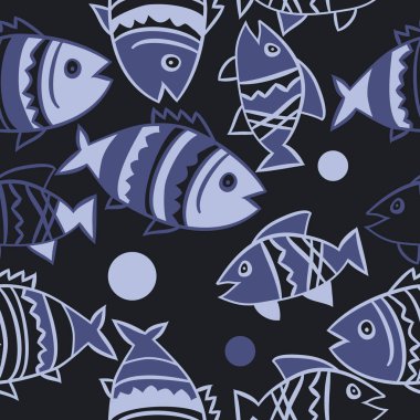 Balıklar ile sevimli Dikişsiz desen. Vektör Illustration
