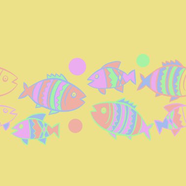 Balıklar ile sevimli Dikişsiz desen. Vektör Illustration