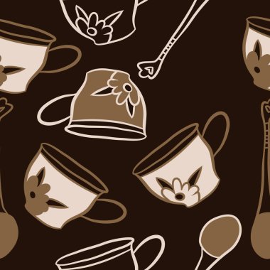 Soyut renkli çay bardakları ve kaşıklar Dikişsiz desen