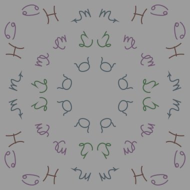Zodiac Signs ile Dikişsiz desen. El çekilmiş. Vektör Illustration
