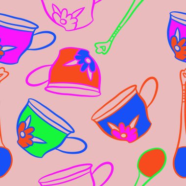 Soyut renkli çay bardakları Dikişsiz desen 