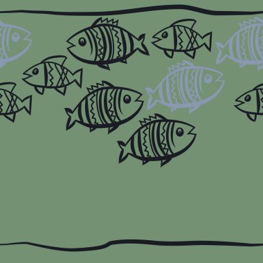 Doodle balık ile yatay desen bileşimi 