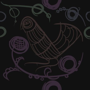 çizgi sanat kuş, vektör illüstrasyon ile dikişsiz desen