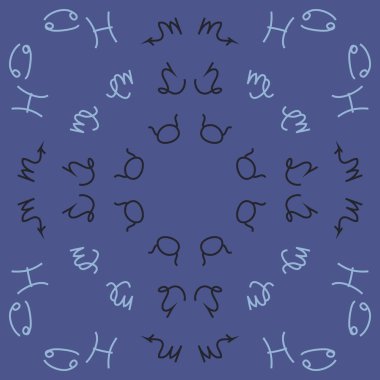 Zodiac Signs ile Dikişsiz desen. El çekilmiş. Vektör Illustration