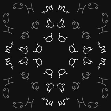 Zodiac Signs ile Dikişsiz desen. El çekilmiş. Vektör Illustration