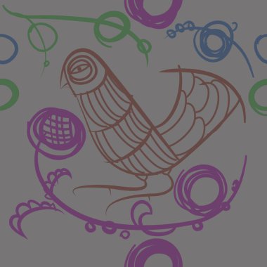 çizgi sanat kuş, vektör illüstrasyon ile dikişsiz desen