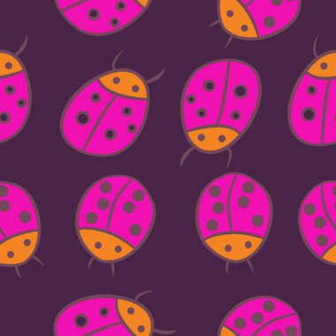 Uğur böcekleri ile kusursuz desen, vektör illüstrasyonu