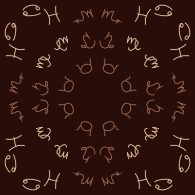 Zodiac Signs ile Dikişsiz desen. El çekilmiş. Vektör Illustration