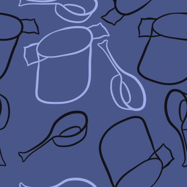 Soyut renkli tencere ve kaşık dikişsiz desen 